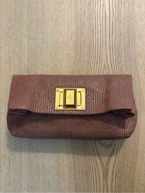 Louis Vuitton Mauve Taupe Leather Monogram Clutch with Gold Mirror